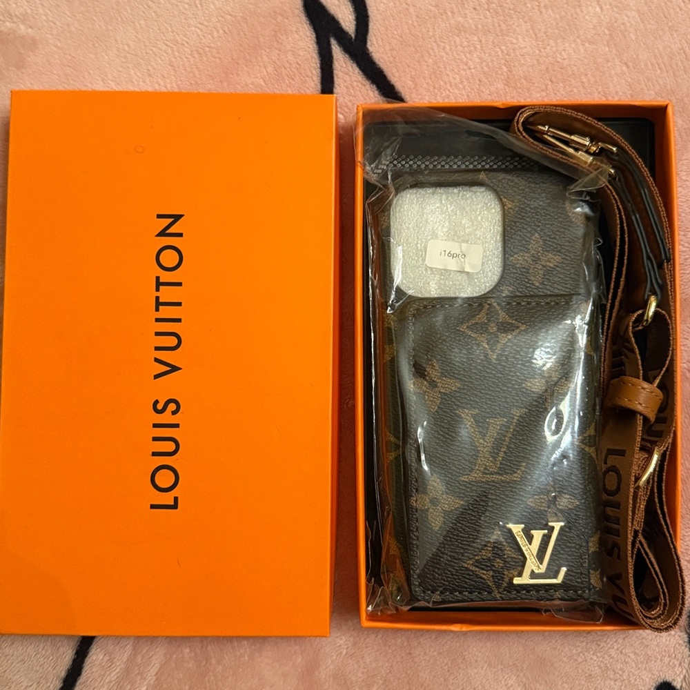 Designer-inspired Brown Monogram iPhone-16 Pro Phone case and card holder